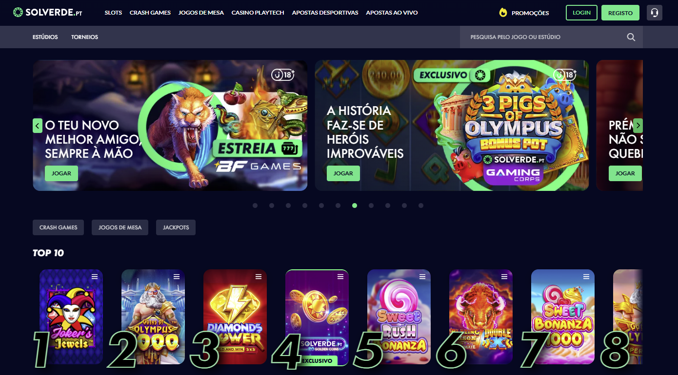 Interface principal do Solverde Casino